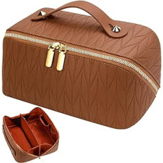 LUROON Makeup Bag, PU Leather Portable Travel Cosmetic Bag Women's Large Capacity Make Up Bag Waterproof Multifunctional Toiletry Bag with Divider Cosmetic Travel Bag, brown, casual