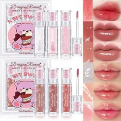 Denestup 6 цветов Bear Lip Glaze Желеный блеск для губ Тонированный набор, блестящий жемчуг с жемчугом Увлажняющая глазурь для губ Масляная помада, пу