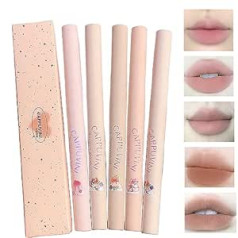 Domality 5 Colors Lip Liner Pen Set, 5 Pieces Nude Pink Lipstick Set, Izturīga ūdensizturīga krēmveida lūpu krāsa ar matētu apdari, lai definētu perfektu lūpu formu