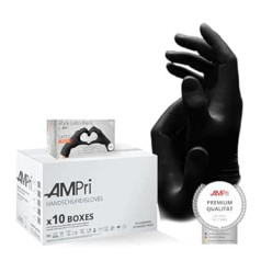 Ampri Latex Gloves, Black, 10 Boxes of 100 Pieces, Size XS, Powder-Free, Style Latex Black: Latex Disposable Gloves Available in Sizes XS, S, M, L, XL