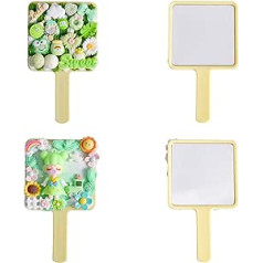 Aejvw Hand Mirror with Handle, Small Makeup Compact Hand Mirror for Women Travel Unbreakable Cute Mirror Handheld for Girls Cream Glue Decoration Set of 2, Green