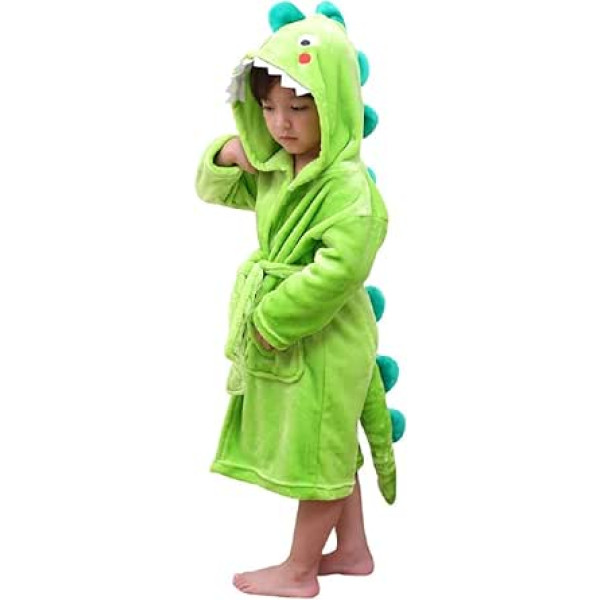 LOLANTA Kinder Fleece Dinosaurier Bademantel Plüsch Kapuzenbademantel für 1-8 Jahre