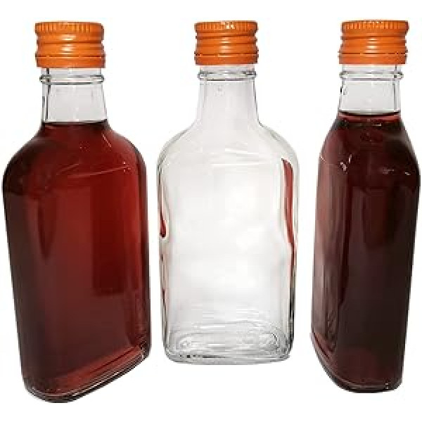 10 x 200 ml stikla pudeles un metāla skrūvējamie vāciņi (skrūvējamie vāciņi) — džinam, eļļai, etiķim, vīnam, degvīnam — DIAH (oranžais skrūvējamais vāciņš)