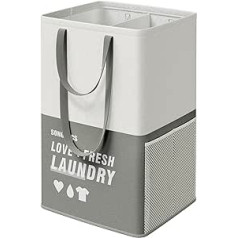 SONGMICS Laundry Basket 2 Compartments 90 Litre Large Laundry Bag Standing Foldable Laundry Sorter 2 Short 2 Long Handles Laundry Room Bedroom Bathroom Dark Grey LCB209G21