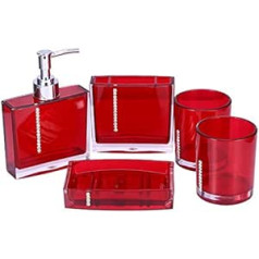 5 Piece Acrylic Bathroom Accessories Set Bathroom Accessories Soap Dispenser Toothbrush Holder Soap Dish 2 Tooth Cups (Red)