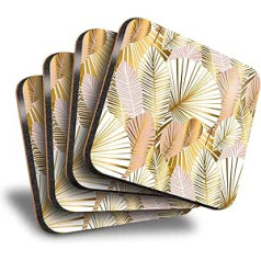 Destination Vinyl ltd Great Coasters (Set of 4) Square - Gold Art Deco Palm Leaves Drink Coasters / Table Protector for Any Table #2456