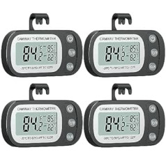 CAMWAY Fridge Thermometer, Digital Freezer Thermometer Room Thermometer Waterproof, Max/Min Recording Function, with Hook, LCD Display for Reading Temperature (Black, 4 Pack)