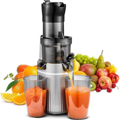 Aobosi Slow Juicer Juicer for Whole Fruit and Vegetables & BPA-Free, Electric Juicer with 80 mm Opening, Juicer Vegetables and Fruit Test Winner, Reverse Function, Quiet Motor, Grey