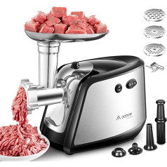 Aobosi Electric Meat Grinder Multi Meat Grinder with 3 Stainless Steel Sanding Plates, Cube & Sausage Filling Tubes, 1200 W Max Motor for Fast and Fine Grinding