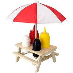 MIK funshopping Cruet Set, Mustard & Ketchup Dispenser Stand Salt & Pepper Shakers, BBQ Accessories for BBQ Party (Picnic Table with Parasol)