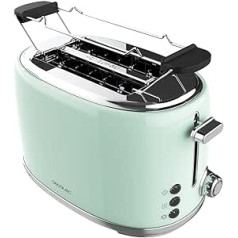 Cecotec Toaster 2 Slices Toast & Taste 1000 Retro Double Green, 980 W, 2 Slots Wide 3.8 cm and Short Slots, Stainless Steel, Top Bars, Adjustable Power, Crumb Bowl