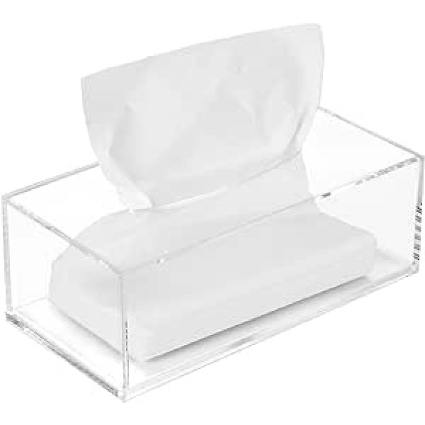 Acrylic Tissue Box Cover, 5mm Thick Transparent Tissue Box Holder, PITBVO Dispenser Holder for Car, Bathroom, Kitchen, Office, Living Room, Home, Laundry, Counter and Table