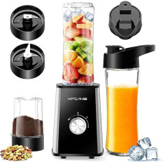 KITCANIS 3-in-1 Blender Smoothie Maker, 600 W Mini Stand Mixer Blender Electric, 3 Adjustable Speeds, 2 x 600 ml Portable Bottle and 300 ml Grinding Cup for Ice, Fruit, Vegetables, Nuts