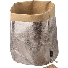 Designer Roll Up Basket Size XL Round - 35 x 25 cm | Storage Basket Made of TecCell | Kraft Paper | Leather Look | Decorative Box | Waste Paper Bin | Metal