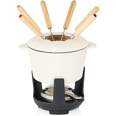 BBQ-Toro Cast Iron Fondue Set for 6 People, 1 Litre, Fondue Set 13 Pieces with Burner and Forks, Fondue Set, Cheese Fondue Set, Meat Fondue Set, Chocolate Fondue Set (Cream Enameled)