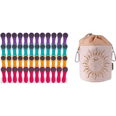 48 Clothes Pegs with Feathers Made of Stainless Steel Soft Grip Soft Touch and 1 Cotton Clothes Peg Bag (12 x Purple, 12 x Turquoise, 12 x Yellow, 12 x Pink)