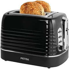 Petra PT5573BLKVDE Toaster – 2 Toastschlitze mit integrierter Brötchen-Warmhalterung für Gebäck, 6 variable Bräunungsstufen, Auftauen/Aufwärm/Stopp-Funktionen, herausnehmbare Krümelschublade, 1050 W