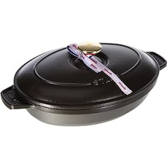 STAUB Ofenform/Servierplatte/Auflauffform mit Deckel, ovāls, 23 cm, 1 l, aus Gusseisen, für alle Herdarten, Schwarz