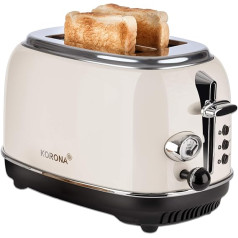 Korona 21666 Toaster | 2 Slices | Cream | Roasting Level Indicator | Defrosting | Roasting | Warm Up | 810 Watt | Bread Attachment | Crumb Drawer | Bread Slice Centring