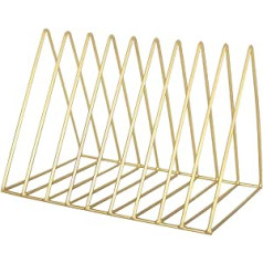 Jinlaili Newspaper Rack Metal Magazine Stand Gold, 9 Slots Triangle Desktop Bookshelf, Record Stand Modern, Newspaper Holder for Office, CD, Magazine