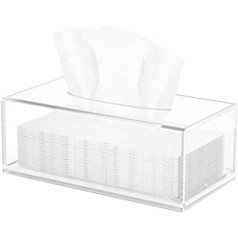 HIIMIEI Cosmetic Tissue Box, 25.0 x 13.0 x 9.0 cm Acrylic Tissue Dispenser with Magnetic Cover for Dining Room, Bathroom, Bedroom, Car, Office - Acrylic Transparent