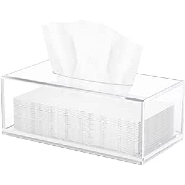 HIIMIEI Cosmetic Tissue Box, 25.0 x 13.0 x 9.0 cm Acrylic Tissue Dispenser with Magnetic Cover for Dining Room, Bathroom, Bedroom, Car, Office - Acrylic Transparent