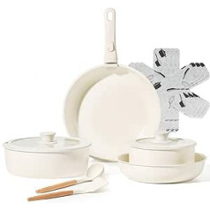CAROTE Pots Pans 12-Piece Pan Set with Removable Handles, Pan 24/28 cm, Saucepan 18 cm, Wok 24 cm, Non-Stick Coating, Cooking Stackable Pot for Induction, Ovenproof, Dishwasher