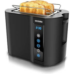 Arendo - 2 Slice Stainless Steel Touch Panel Toaster - 800 W - Double Wall Housing - Integrated Bun Attachment - 7 Browning Levels - Bread Slice Centring - Remaining Time Display - Memory Function -