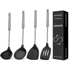 4 Pieces Silicone Kitchen Utensils Set, Spatula Slotted Turner Spoon, Slotted Spoon, Non-Stick BPA Free, High Heat Resistant Cooking Utensils for Frying, Mixing, Serving, Drain, Turning, Stirring