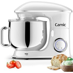 1500 W Food Processor Kneading Machine Camic 8L Food Processor Mixer, Multifunctional Mixer, Low Noise Powerful and Professional, 6 Speeds with Pulse, Stainless Steel Bowl, (White)