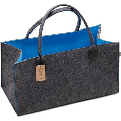 G'FELT Premium Felt Bag, High-Quality Shopping Bag, Chic Beach Bag or Bath Bag, Newspaper Basket, Felt Basket, Shopping Basket, Sturdy Firewood Bag, Two-Tone Grey and Blue