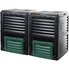 Composter Quick Composter Set of 2 Made of Sturdy Plastic with Hinged Lid, 2 x 300 Litres (H 83 x W 61 x D 61 cm), Thermal Composter for Garden and Kitchen Waste Compost, 100% Recycled Plastic, Made