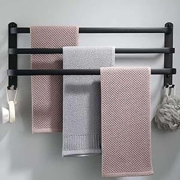 60 cm Towel Rail, No Drilling, Black, Bathroom, Wall Bathroom Accessory Set, Kitchen Towel Rail