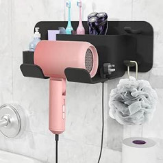 Nswayy Hair Dryer Holder No Drilling Wall Hair Dryer Holder Wall Mount Bathroom Accessories Hair Dryer Holder with Plug Holder for Hotel Living Room Barbershop (Black)