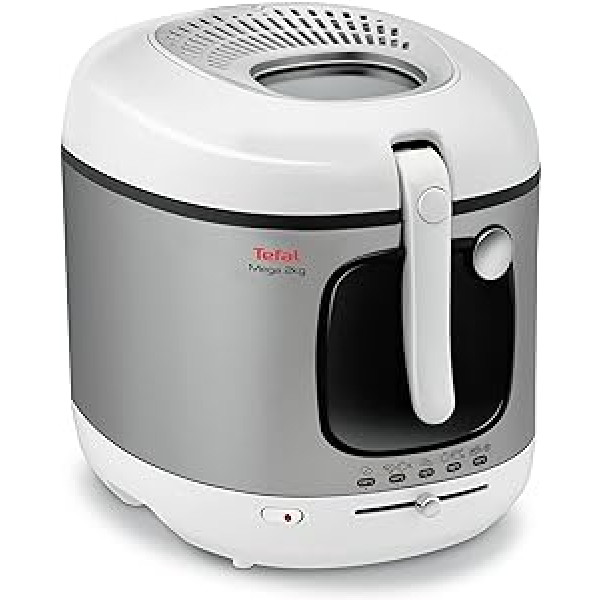 Tefal FR4800 Mega 2 kg Elektrische Fritteuse | 3,3 L Öl-Kapazität | Anti-Geruchs-Filter | spülmaschinenfeste Teile | Sichtfenster | einstellbares Termostats | Weiß/Edelstahl