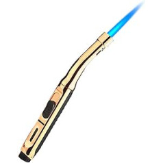 Butane Lighter Pen, ibforcty Torch Lighter with Fire Lock, Visible Fuel Window Lighter, Grill, Fireworks (Butane Not Included) (Gold)
