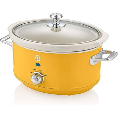 Swan Retro SF17021YELNEW Slow Cooker 3.5 L Removable Cooking Container, PFOA and PTFE-Free Ceramic Non-Stick Container, 3 Temperature Levels, Glass Lid, Vintage Design, Yellow, 200 W