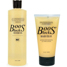 Boos Block Schneidebretteröl- und Wachs-Set – Mystery Oil (473 ml) + Board Cream (148 ml) – Öl für Schneidebretter – Arbeitsplattenöl – Schneidebrett Öl Lebensmittelecht – Lebensmittelechtes Holzölt