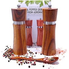 AUROMA Salt and pepper mill set made of high-quality acacia wood, modern design, gift idea, spice mills for salt, pepper, chilli and all types of herbs, ceramic grinder (21.5 cm)