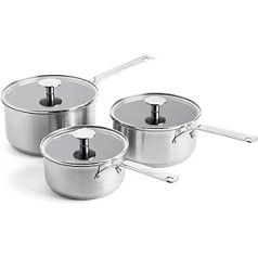 KitchenAid nerūsējošā tērauda kastroļu komplekts (16 cm, 18 cm un 20 cm), keramikas nesaturošs pārklājums, kas nesatur PFAS, piemērots indukcijai, piemērots cepeškrāsnī, mazgājams trauku mašīnā, sudrabs