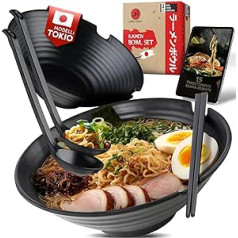 LunchHero® Ramen bļodu komplekts - Ramen Bļoda 1000 ml - Ramen komplekts Trauki ar lielu zupas bļodu - Japāņu galda piederumu komplekts - Ramen bļodas komplekts kā Japānas dāvana ar receptēm e-grāmata - 2 komplekts