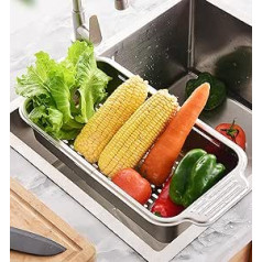 304 Stainless Steel Extendable Rectangular Strainer Basket for Draining Pasta Fruit Vegetable
