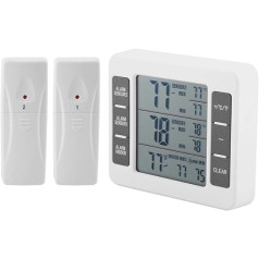 Heaveant Digital Refrigerator Thermometer, Wireless Digital Acoustic Alarm Refrigerator Thermometer with 2PCS Sensor Min/Max Display