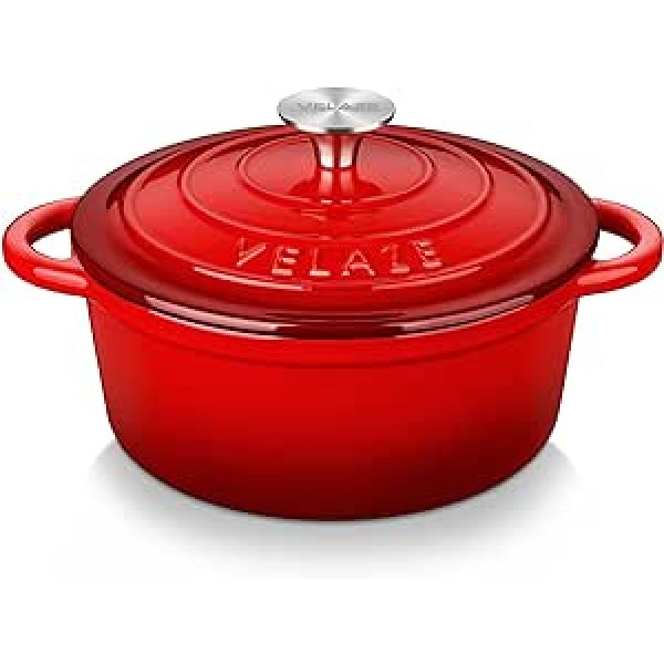 Velaze Cast Iron Roasting Pan with Lid, Cast Iron Crock Pot with Enamel Coating, Suitable for All Hob Types and Induction Cookers