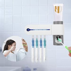 Toothbrush Holder with UV Steriliser U V Toothbrush Holder Wall Mount Cleaning Electric Manual Toothbrushes (EU Plug)
