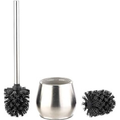 BadeStern Stainless Steel Toilet Brush: Stainless Steel Toilet Brush Set with 2 Brush Attachments, Black (Bathroom Set Toilet Brush)