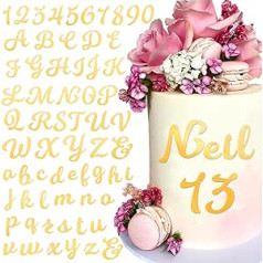 BETESSIN 64 gabali kūkas dekorēšanai zelta akrila 2 komplekti ar burtu dekoru kūka 10 gabali cipariem zelta kūkas dekorācija dzimšanas diena AZ lielie burti ar mazajiem burtiem kūkas virskārtas komplekts kāzām