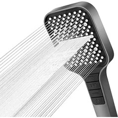 VEHHE Shower Head, 7 Jet Types Shower Head Rain Shower with Stop Button, Water Saving Shower Head, One-Hand Adjustment and Anti-Jam Silicone Nozzle, Large Shower Head, Pressure Increasing