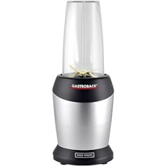 Gastroback 41029 Design Micro Blender, Smoothie-Maker, Standmixer inkl. 2 Mixbecher und to go-Verschluss, Edelstahl, 1 Liter, silber