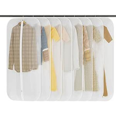 GoMaihe Garment Bag Pack of 8 60 cm x 120 cm Long Transparent Suit: Clothes Bags with Zip for Suits Dresses Shirts Jackets Coats Clothing Storage White